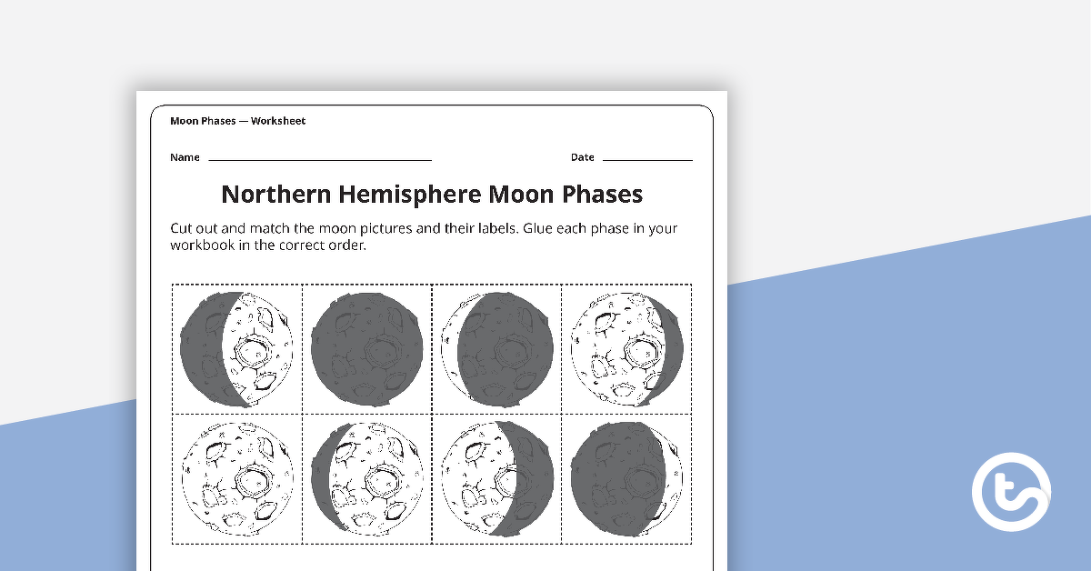 预览图像的月球阶段工作表——北半球——教学资源