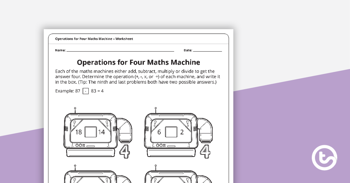 四个数学机器工作表的操作图像 - 教学资源