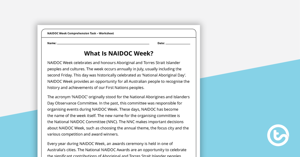 Preview image for What is NAIDOC Week? – Comprehension Task - teaching resource