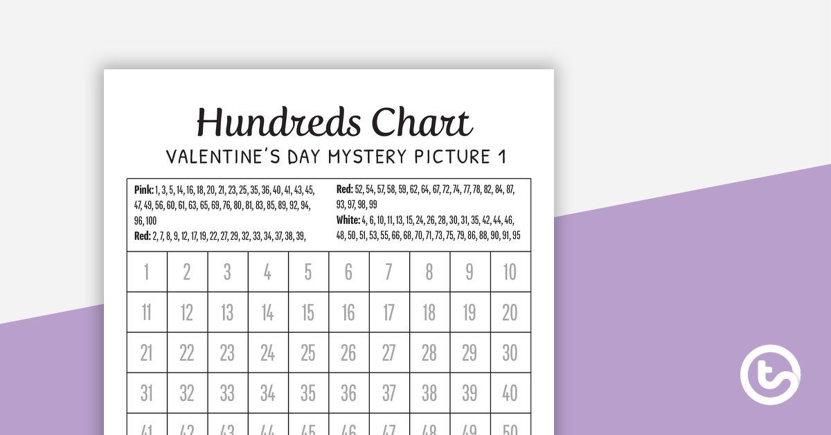 Preview image for Valentine's Day Hundreds Chart Mystery Pictures - teaching resource