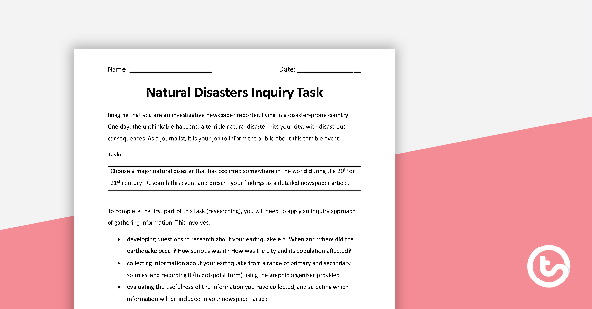 预览我age for Natural Disasters Inquiry Task - Newspaper Report - teaching resource