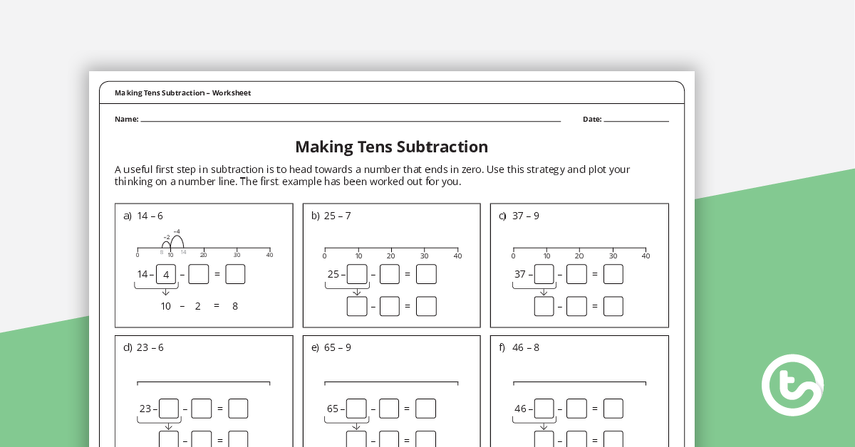 Preview image for Making Tens Subtraction Worksheet - teaching resource