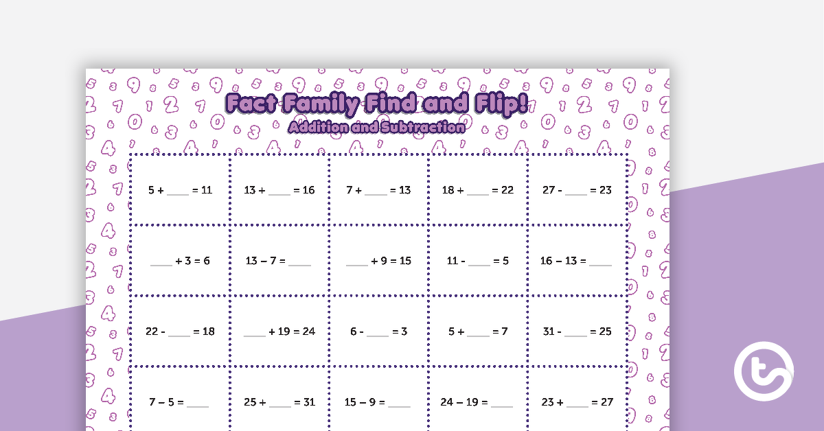 Preview image for Fact Family Find and Flip - Addition and Subtraction (Middle) - teaching resource
