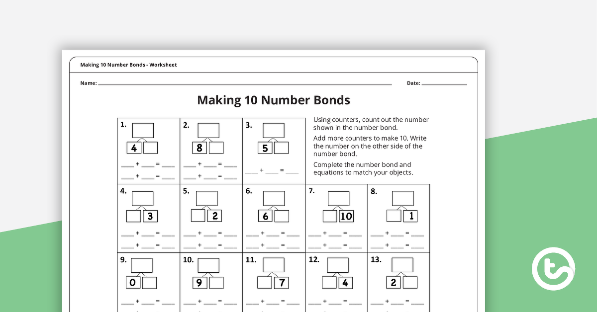 预览图像for Making 10 Number Bonds - Worksheet - teaching resource