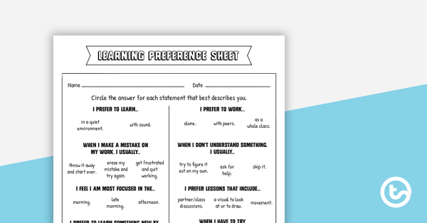 Preview image for Learning Preference Sheet - teaching resource