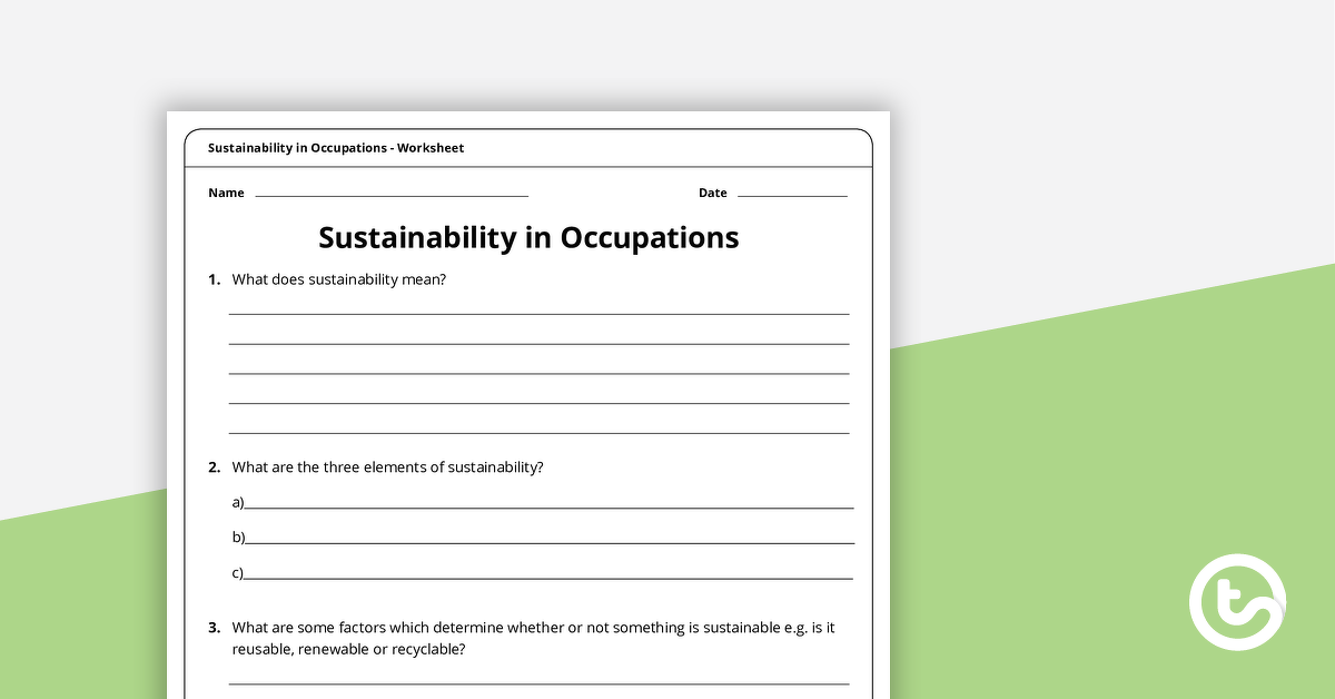 Preview image for Sustainability in Occupations Worksheet - teaching resource