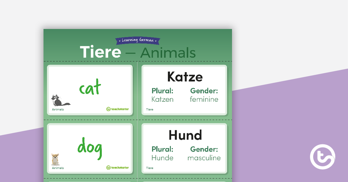 预览图像的动物-德语语言抽认卡-教学资源