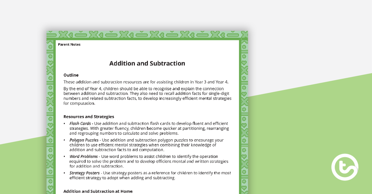 Preview image for Maths Activity Ideas for Parents - Addition and Subtraction - teaching resource