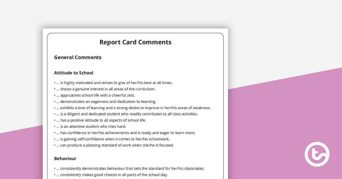 Preview image for Report Card Comments - teaching resource