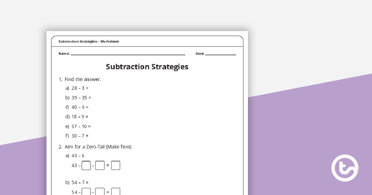 Preview image for Subtraction Strategies - Assessment - teaching resource
