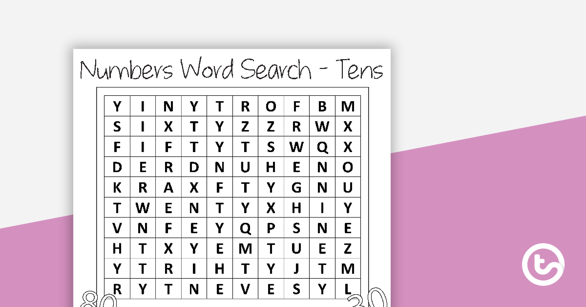 TENS（数字和单词）的预览图像带有答案的单词搜索 - 教学资源
