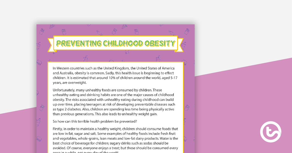 Preview image for Comprehension - Preventing Childhood Obesity - teaching resource