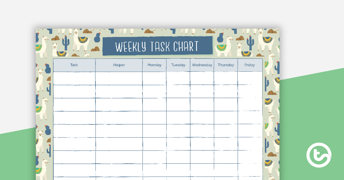 Preview image for Llama and Cactus - Weekly Task Chart - teaching resource