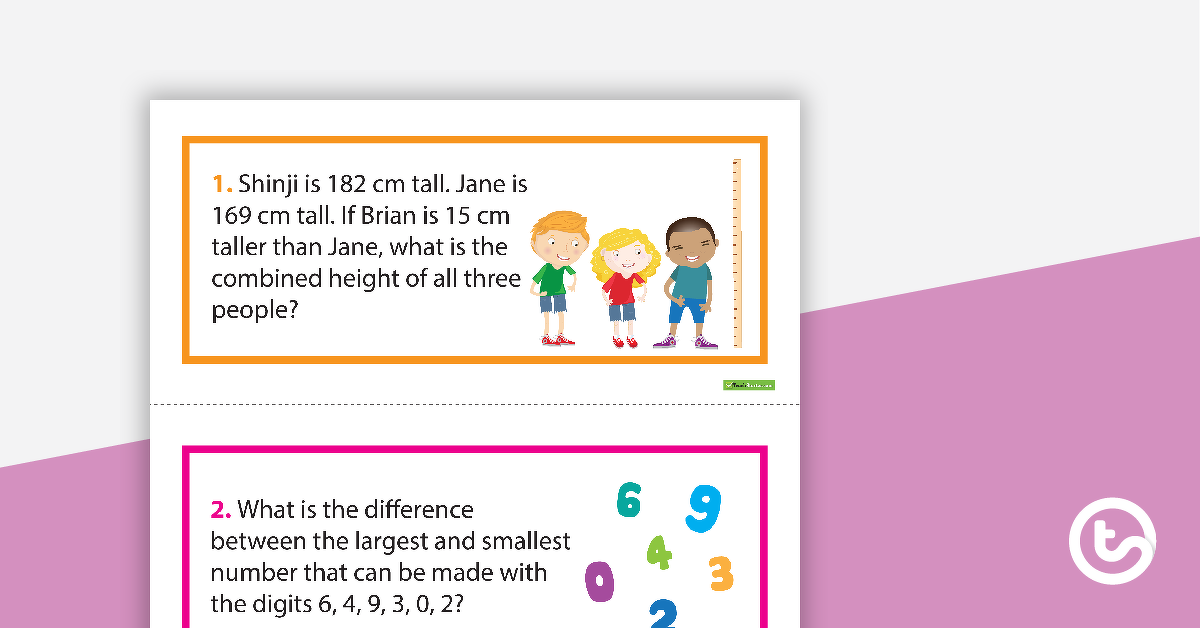 Preview image for Maths Word Problem Cards – Addition and Subtraction – Middle Primary - teaching resource