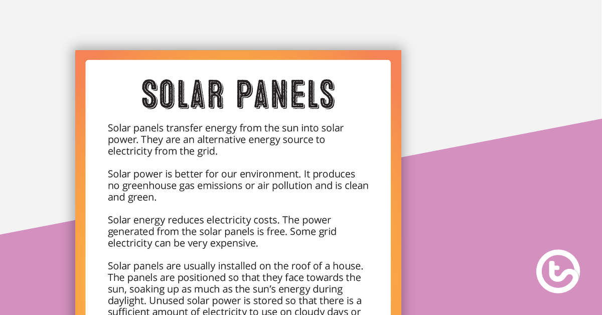 Preview image for Solar Panels - Fact Sheet and Worksheet - teaching resource