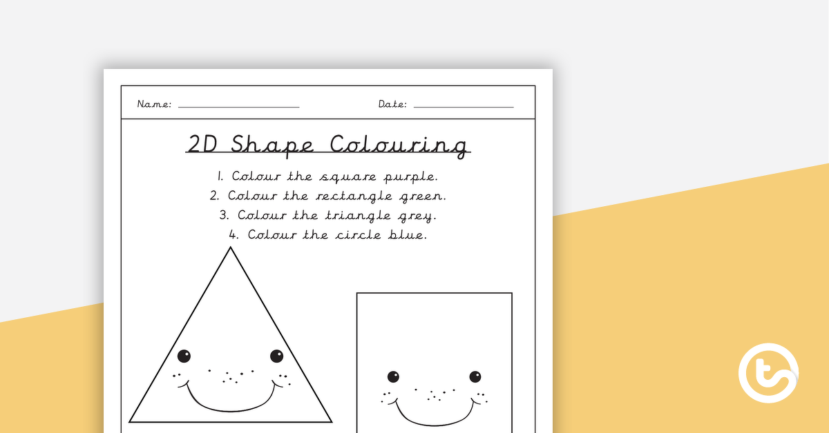 Preview image for 2D Shapes Colouring Worksheet (4 Shapes) - teaching resource