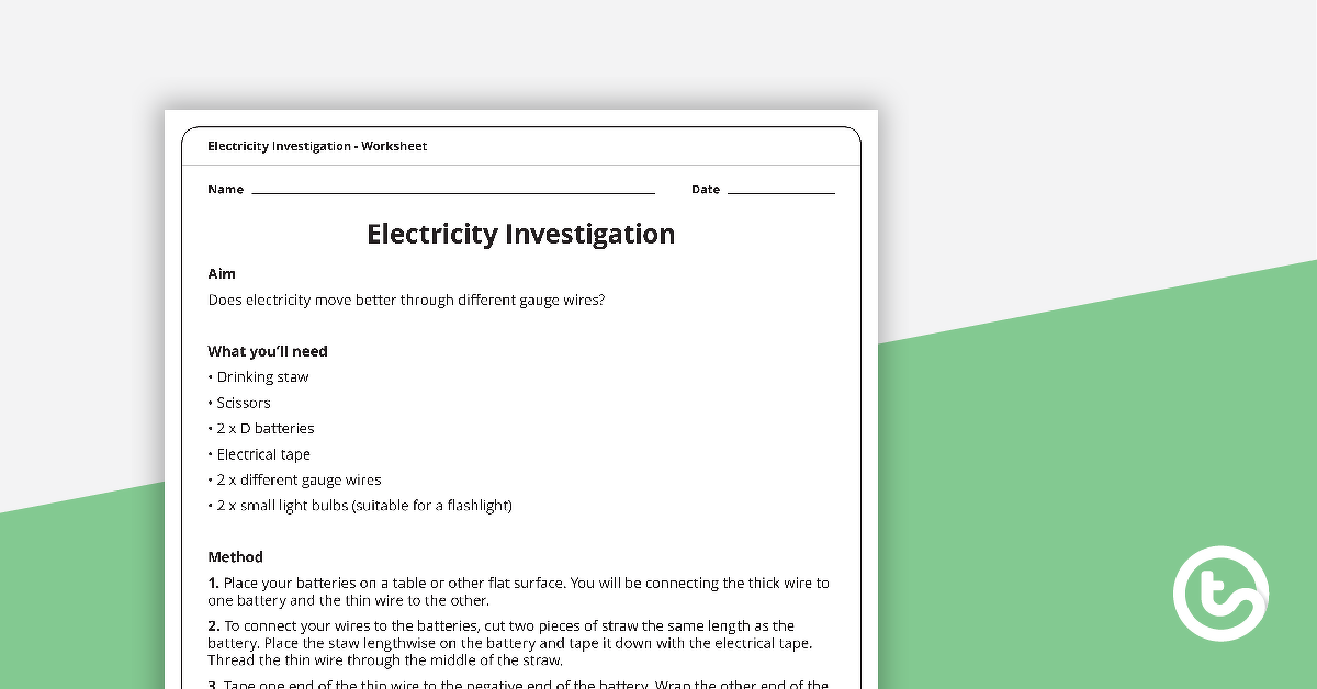 Preview image for Electricity Investigation - Worksheet - teaching resource