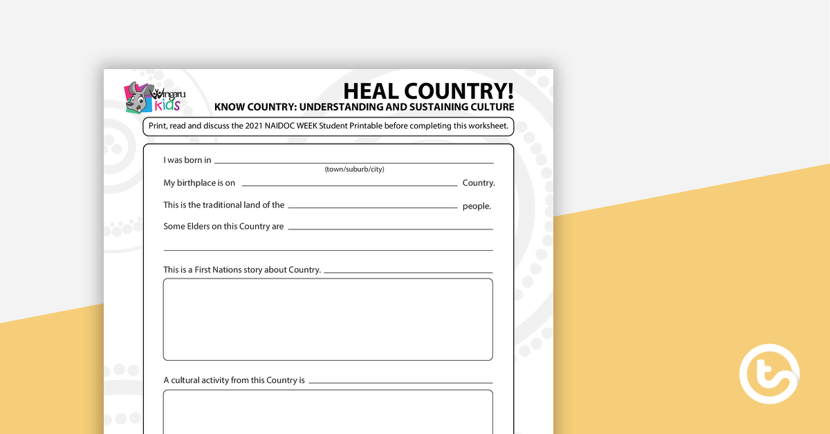 Preview image for NAIDOC 2021 – Heal Country! - Worksheet (Early Years) - teaching resource