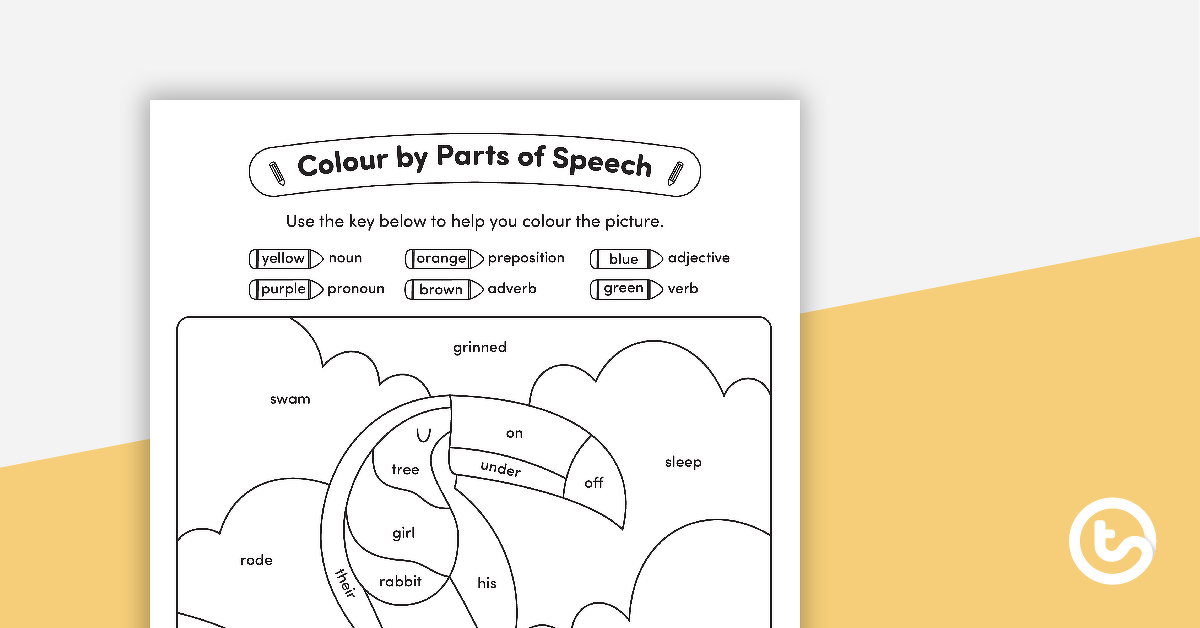 颜色的预览图像通过语音的部分 - 名词，动词，形容词，代词，介词和副词 -  Toucan-教学资源