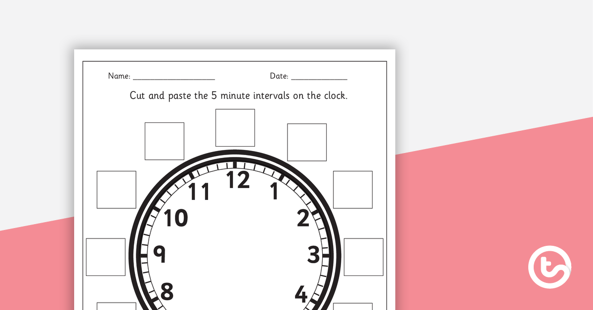 预览图像时钟剪切和粘贴工作表- 5分钟间隔-教学资源