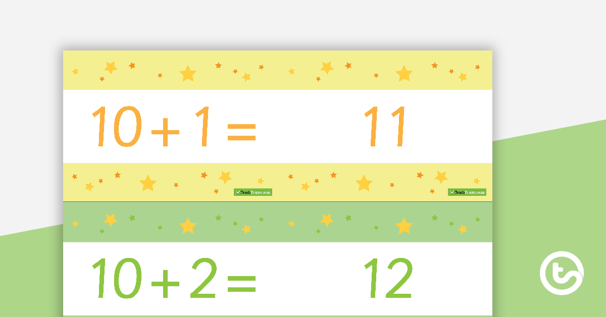 Image of 10 to 100 Two-Digit Plus One-Digit Addition Flashcards – Stars (Horizontal)