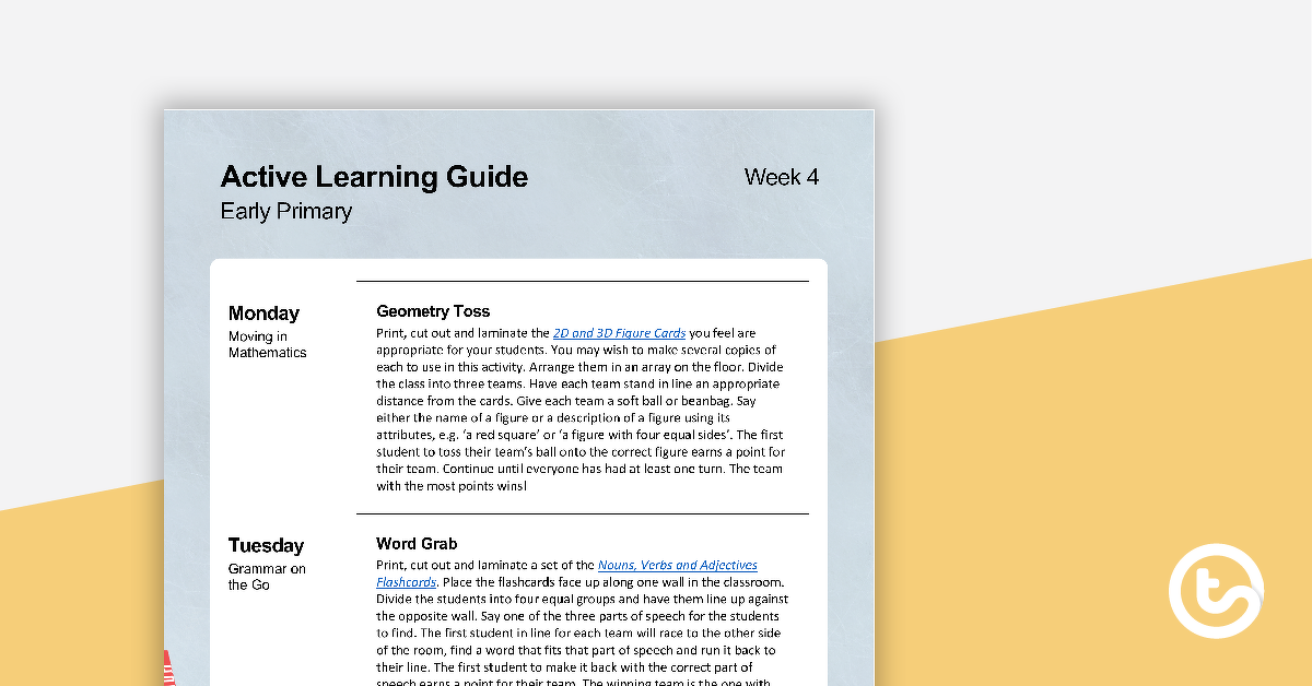 Preview image for Active Learning Guide for Early Primary - Week 4 - teaching resource