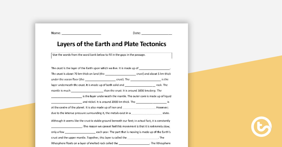 预览我age for Plate Tectonics Cloze Activity - teaching resource
