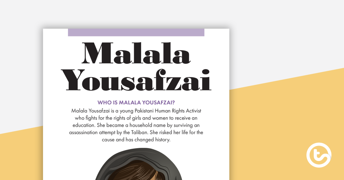 Malala Yousafzai传记的预览图像 - 阅读和响应工作表 - 教学资源