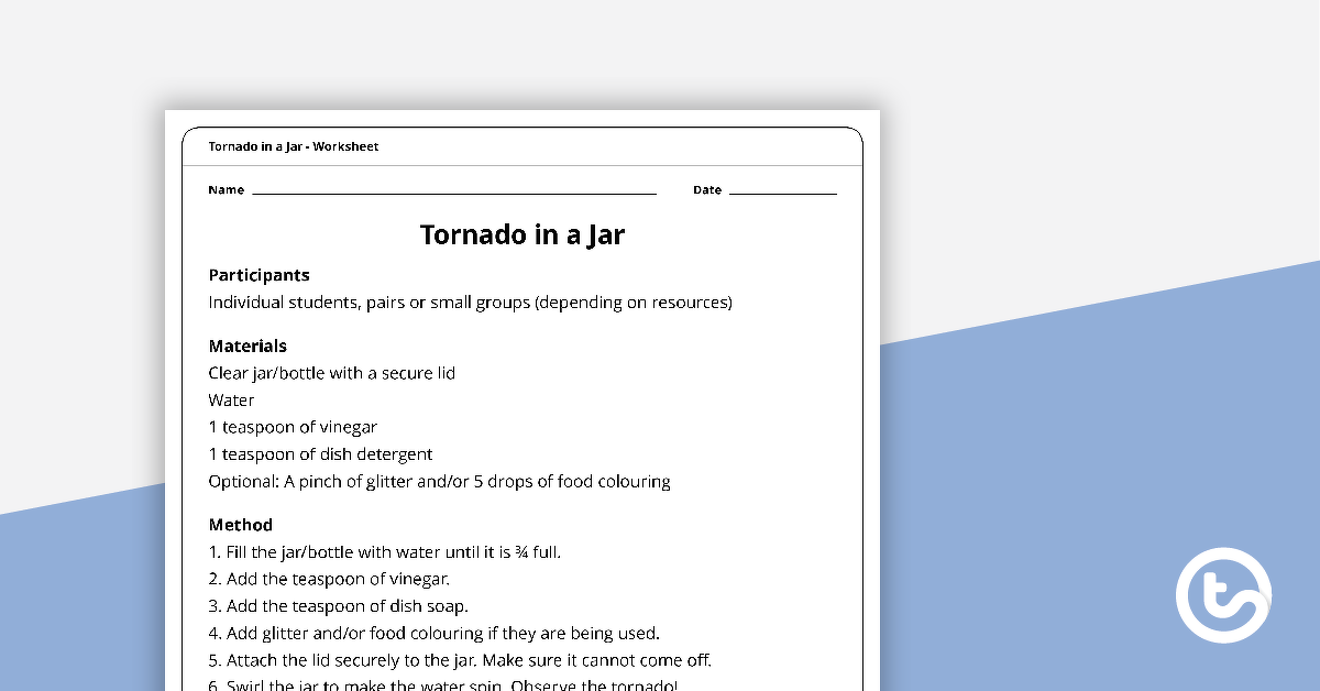 Preview image for Tornado in a Jar Worksheet - teaching resource
