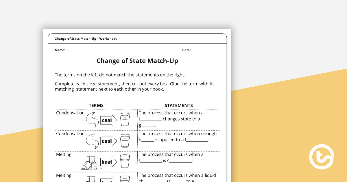 Preview image for Change of State Match-Up Worksheet - teaching resource