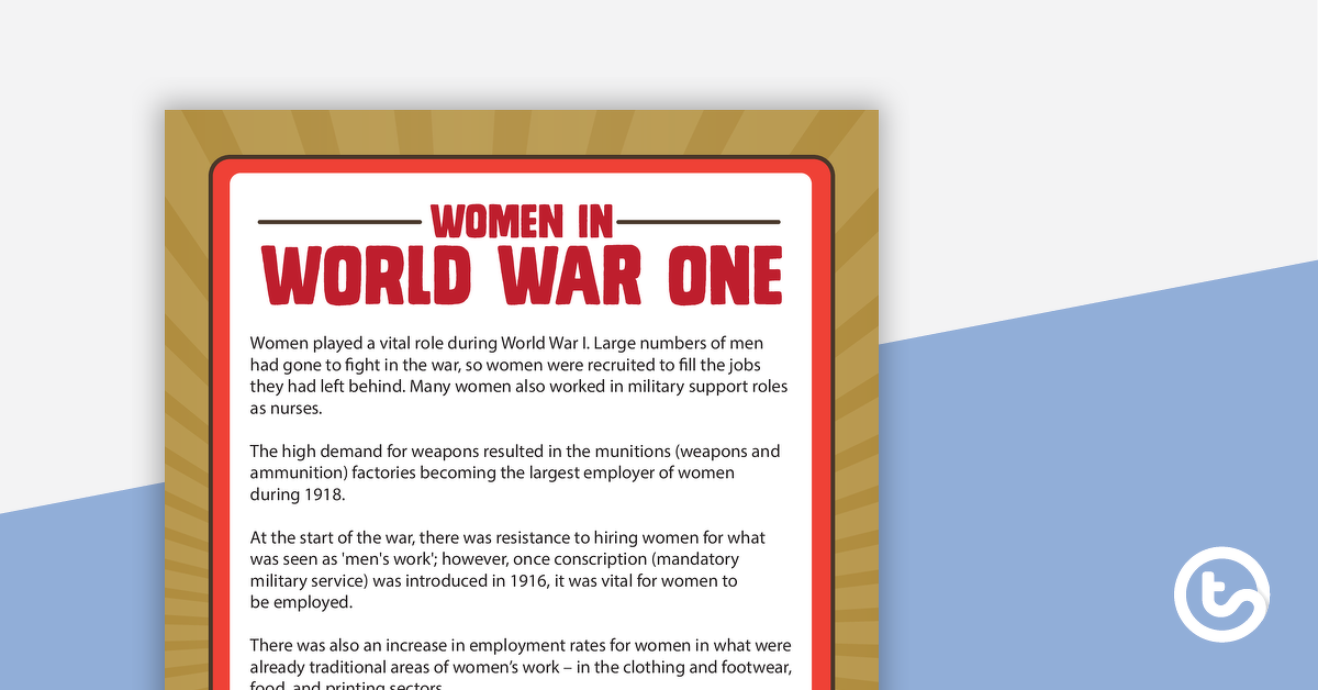 第一次世界大战中女性的预览图像 - 教学资源