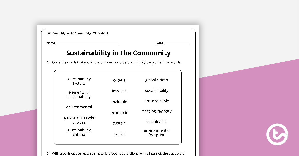 在社区工作表中的可持续性预览图像 - 教学资源