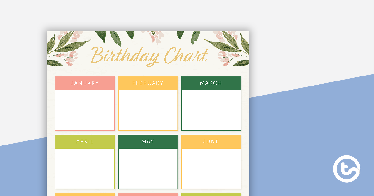 Preview image for Blush Blooms - Happy Birthday Chart - teaching resource