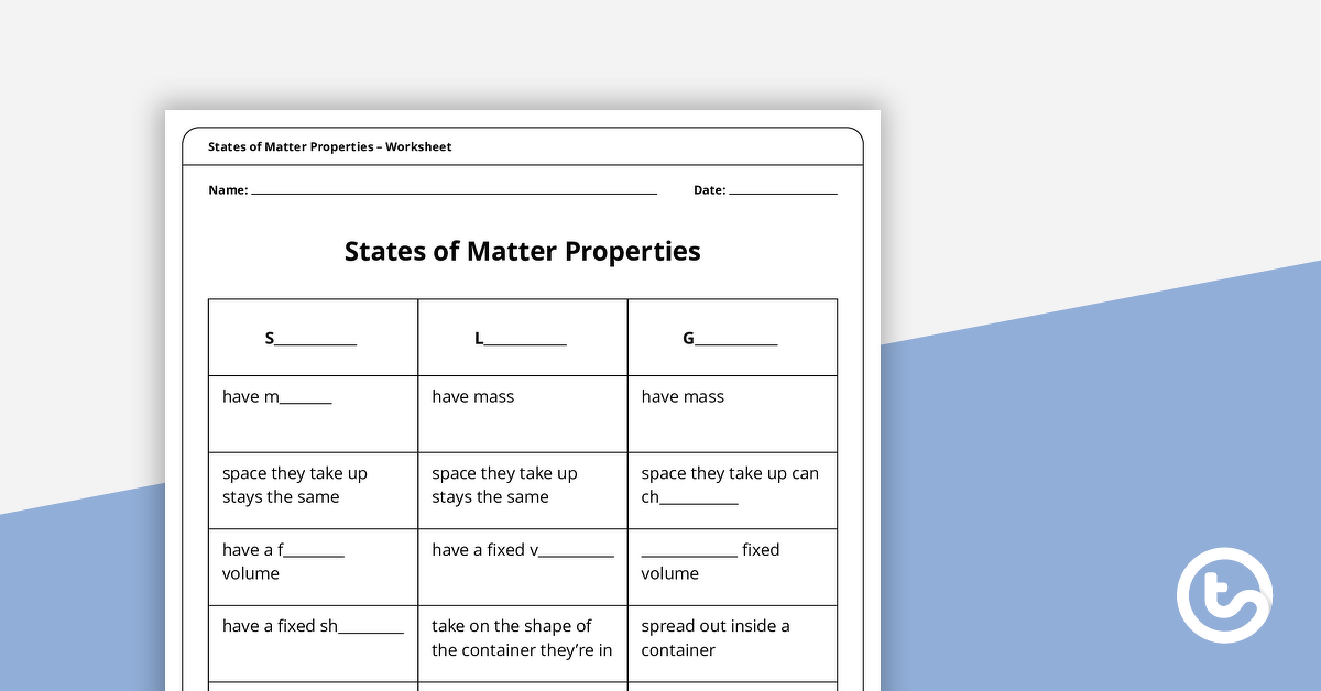 Preview image for States of Matter Properties Worksheet - teaching resource