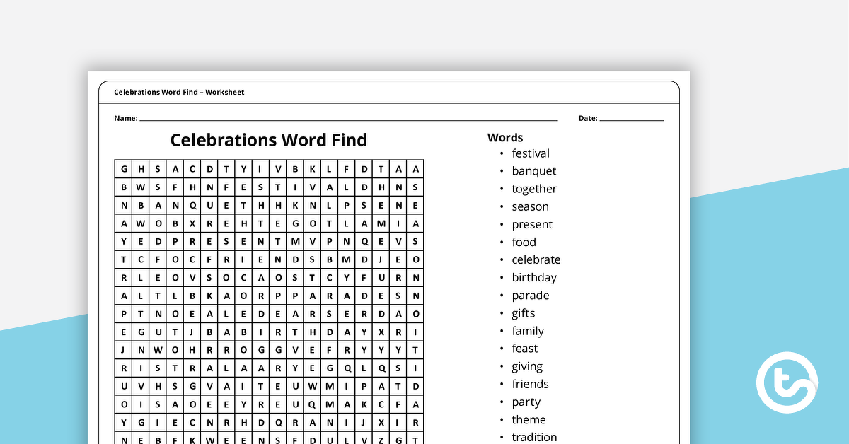 Preview image for Celebrations Word Find – Worksheet - teaching resource