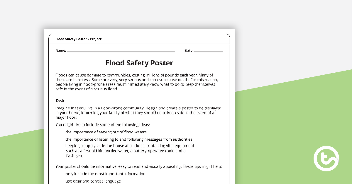 洪水安全海报的预览图像 - 设计和创建任务 - 教学资源
