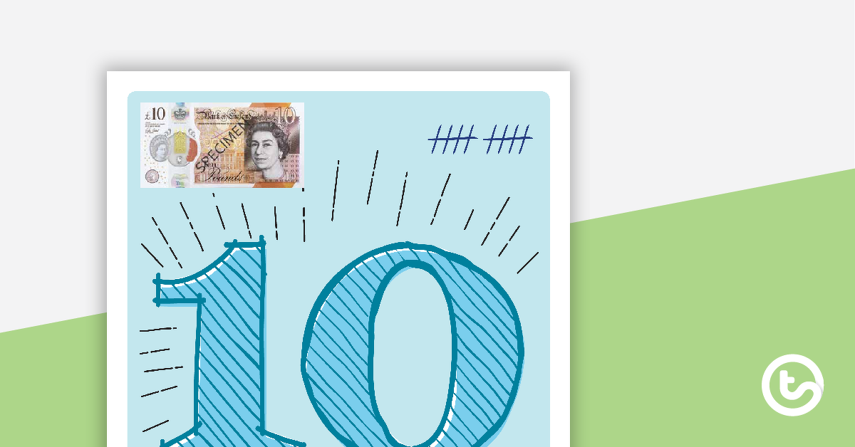 预览图像为十数字10 - 100海报-钱，Tallies, Tens帧和MAB块(英国货币)-教学资源