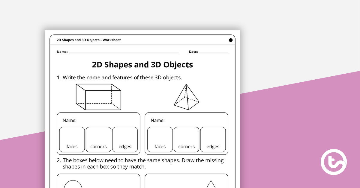 预览图像为2D形状和3D对象-工作表-教学资源