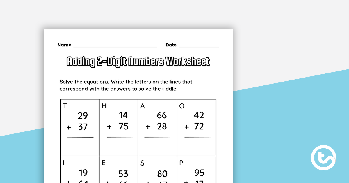 Image of Adding 2-Digit Numbers Worksheet
