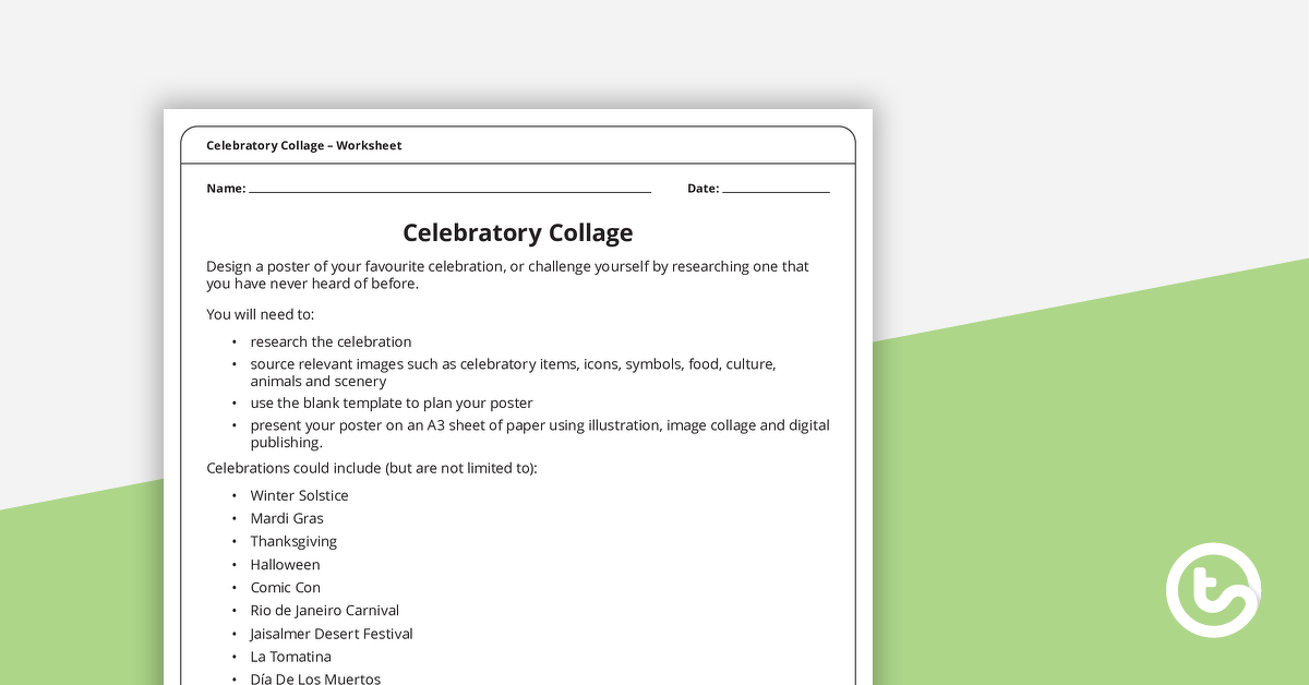 Preview image for Celebration Collage – Worksheet - teaching resource