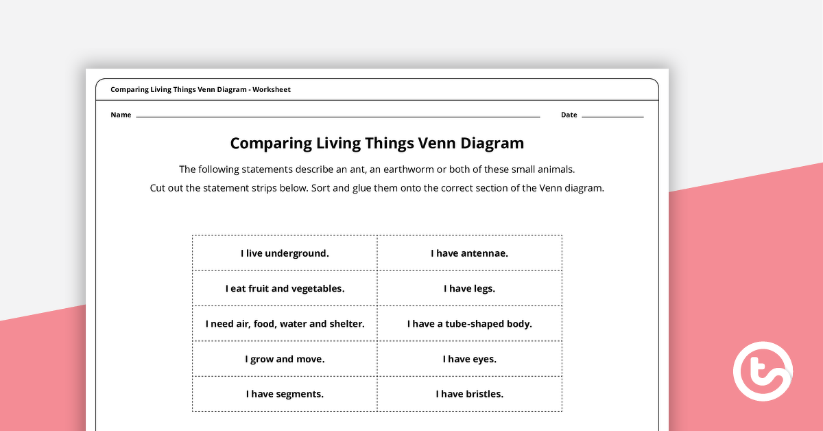 Preview image for Comparing Living Things Venn Diagram - teaching resource