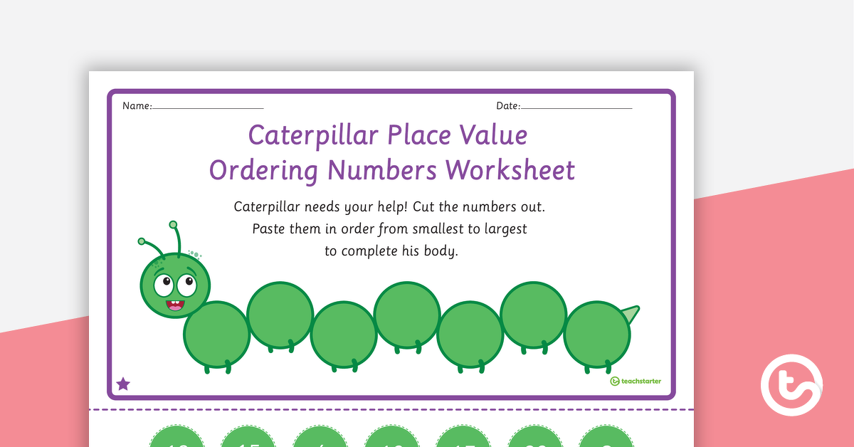 Caterpillar Place值订购数字预览图像 - 工作表 - 教学资源