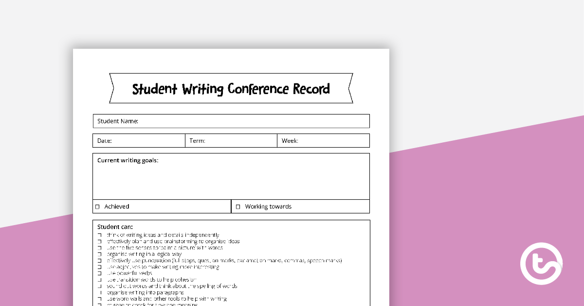 个人学生写作会议记录的预览图像 - 教学资源