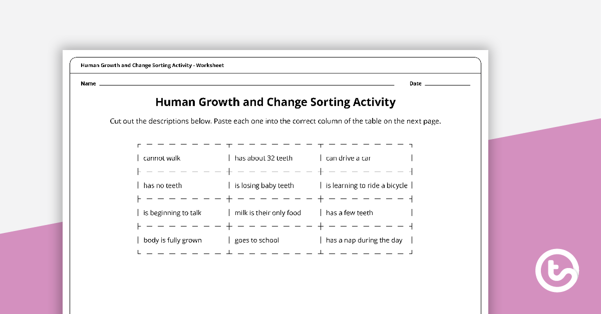 Preview image for Human Growth and Change Sorting Activity - teaching resource