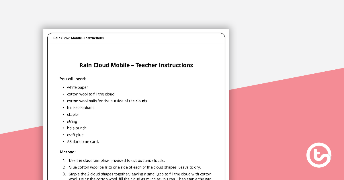 Preview image for Rain Cloud Mobile - Teacher Instructions and Template - teaching resource