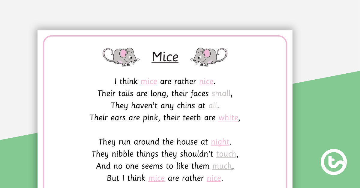 Preview image for I Think Mice Are Rather Nice Rhyme - Poster and Cut-Out Pages - teaching resource