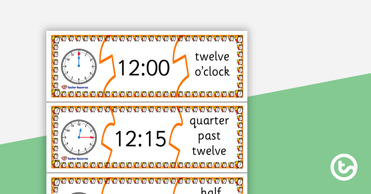 预览图像告诉时间拼图-四分之一小时-教学资源