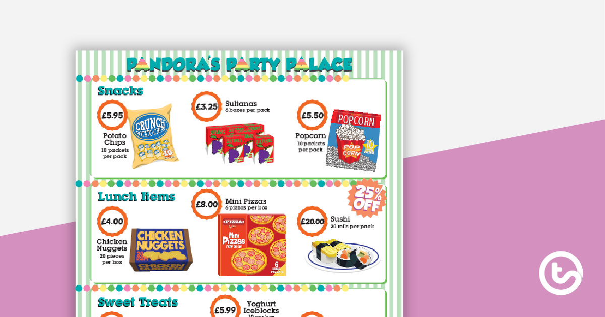 Preview image for Pandora's Party Palace Maths Activity – Upper Years - teaching resource