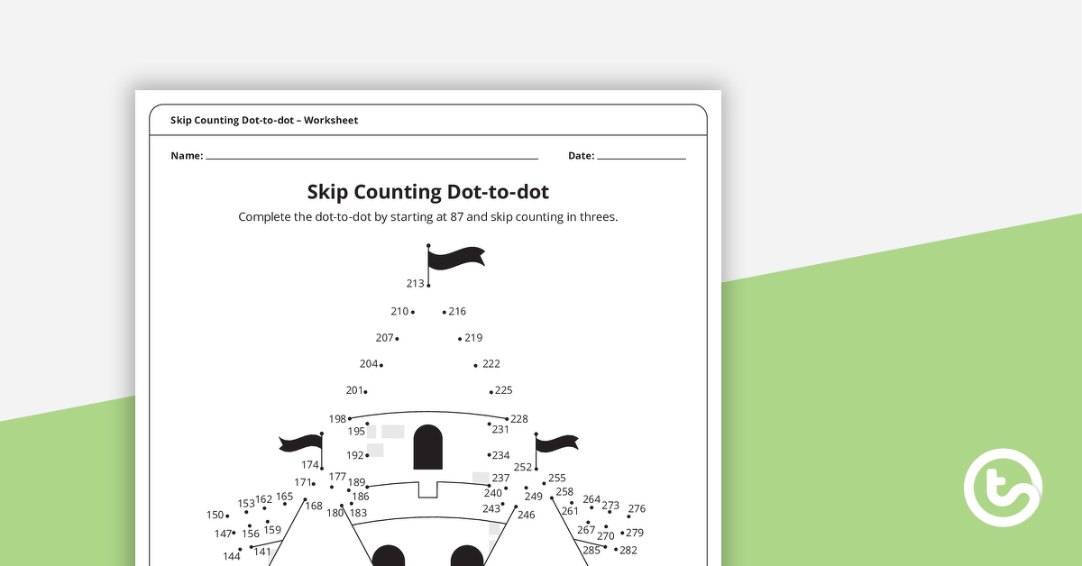 为复杂的Dot-to-dot——跳过Counti预览图像ng by Threes (Castle) – Worksheet - teaching resource