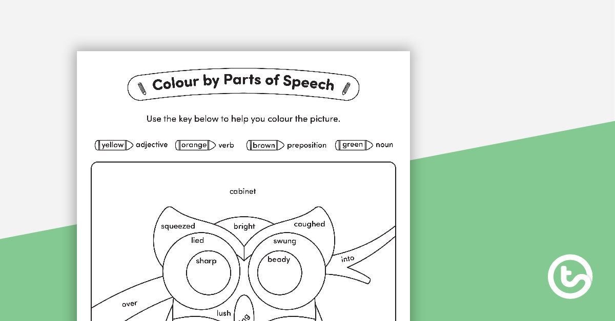通过语音部分的颜色预览图像 - 名词，副词，动词，插话 - 猫头鹰 - 教学资源